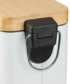 Pattumiera bagno 5 Lt in acciaio con coperchio in bambù bianca con apertura a pedale Rexa