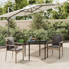 Set salotto giardino 3 pz con cuscini nero e grigio polyrattan