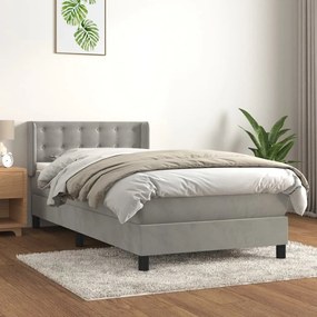 Giroletto A Molle Con Materasso Grigio Chiaro 90x190 Cm Velluto /
