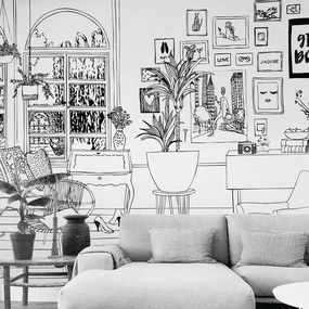 Fotomurale ESTA Disegno, nero fondo bianco 139X280 cm