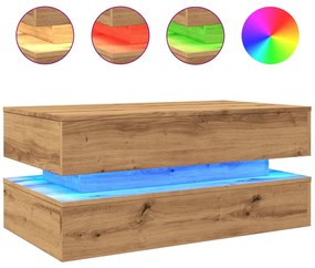 Tavolino da salotto con luci led rovere artigianale 90x50x40 cm