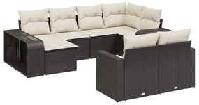 Set divani da giardino 10pz con cuscini in polyrattan nero