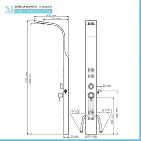 Pannello doccia multifunzione spazzolato con 3 getti in acciaio inox