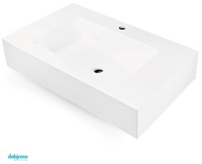 Lavabo Top Sospeso "Gaia" Da 60 Cm In MarmoResina Finitura Bianco Opaco Effetto Asfalto