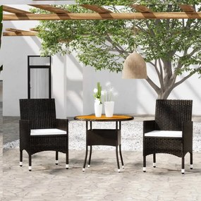 Set Bistrot Da Giardino 3 Pz Polyrattan E Legno Massello Nero /