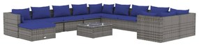 Set Divani da Giardino 12 pz con Cuscini in Polyrattan Grigio