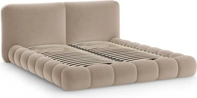 Letto matrimoniale imbottito marrone chiaro con contenitore con rete inclusa 200x200 cm Solange – Micadoni