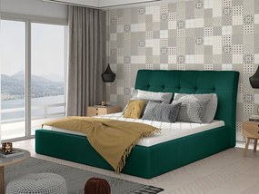 Letto matrimoniale con box contenitore Salonicco - 180 x 200 cm , Tessuto verde