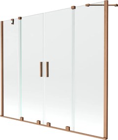 Mexen Velar Duo paravento per vasca da bagno a 2 ante scorrevoli 200 x 150 cm, trasparente, rame spazzolato - 896-200-000-02-65
