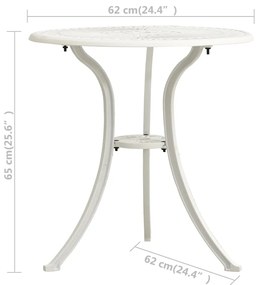 Tavolo da Giardino Bianco 62x62x65 cm in Alluminio Pressofuso