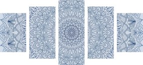 Quadri 5 pezzi – Mandala decorativa dettagliata in blu