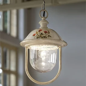 Sospensione Esterno Classica Bari Metallo Ceramica Bianco Sfumato Oro 1 Luce E27