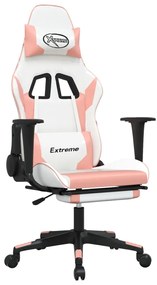 Sedia da gaming con poggiapiedi bianco e rosa in similpelle