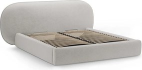 Letto matrimoniale imbottito grigio chiaro con contenitore con rete inclusa 180x200 cm Ovalo – Micadoni