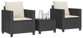 Set da bistrò 3 pz con cuscini nero in polyrattan