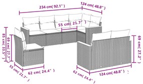 Set Divani da Giardino con Cuscini 8 pz Nero in Polyrattan