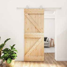 Porta Scorrevole Con Set Hardware 80x210 Cm Legno Massello Pino /