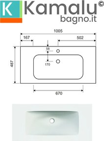 Mobile bagno sospeso 100cm effetto cannettato con lavabo incasso KDS-100L - KAMALU