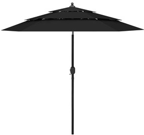 Ombrellone A Sbalzo 3 Livelli Palo Alluminio 2,5 M Nero /
