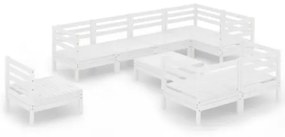 Set Divani da Giardino 9 pz in Legno Massello di Pino Bianco