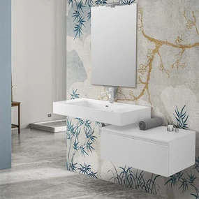 Mobile bagno sospeso 80 bianco lucido lavabo 100 e specchio   Iside