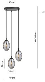 Sospensione Minimal 3 Luci Atalanta Acciaio Nero E Vetro Fumè