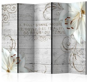 Paravento Bonne Nouvelle II (5 pezzi) - collage su legno con fiori e scritte