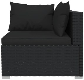 Set mobili da giardino 6 pz con cuscini in polyrattan nero