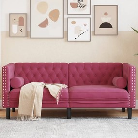 Divano Chesterfield Con Rinforzi 2 Posti Rosso Vino İn Velluto /