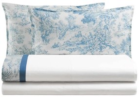 Lenzuola matrimoniali Toile de Jouy Biancoperla in cotone  Colore Blu, Dimensioni e Misure Matrimoniale