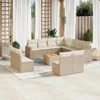 Set Divani da Giardino 12 pz con Cuscini Beige in Polyrattan 3224182