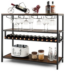 Costway Tavolo portabottiglie con 4 file di porta bicchieri ampio ripiano superiore e aperto, Mobile bar industriale