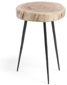 Kave Home - Tavolino Eider in legno massello di acacia e acciaio Ã˜ 35 cm