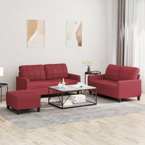 Set Di Divani 3 Pz Con Cuscini Rosso Vino İn Similpelle /