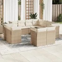 Set Divani da Giardino 11 pz con Cuscini Beige in Polyrattan 3250347