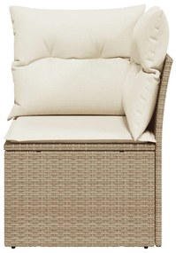 Divano angolare da giardino con cuscini beige in polyrattan