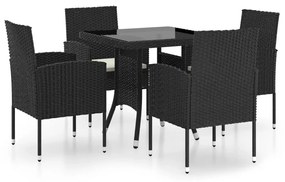 Set mobili da pranzo per giardino 5 pz in polyrattan nero