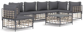 Set divani da giardino 7 pz con cuscini antracite in polyrattan