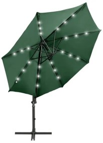 Ombrellone a Sbalzo con Palo e Luci a LED Verde 300 cm