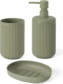 Set accessori bagno 3 pz con dispenser portaspazzolino e portasapone verde cannettato Arizona