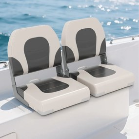 Costway Set da 2 sedie da barca con rivestimento in pelle artificiale impermeabile, Sedia da capitano pieghevole imbottita Grigio