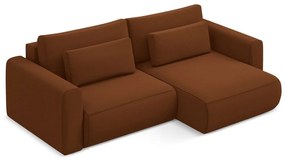 Divano angolare color terracotta allungabile/con contenitore (con penisola a destra/con chaise lounge) con rivestimento in velluto Kapua – Makamii