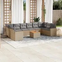 Set Divani da Giardino 11 pz con Cuscini Beige in Polyrattan 3224295