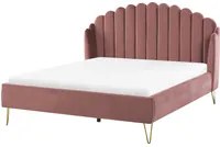 Letto con rete in velluto rosa 160 x 200 cm gambe in metallo testata retro capitonn