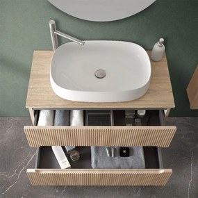 Mobile bagno sospeso cannettato 90 cm sabbiato con top e specchio   Bali