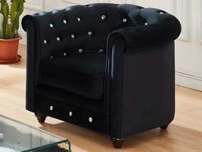 Lotto di 2 poltrone  CHESTERFIELD in velluto Nero con bottoni effetto cristallo