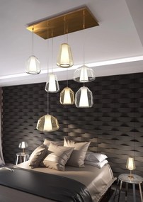 Lampadario Contemporaneo Double Skin Metallo Ottone Vetro Trasp-Ambra 7 Luci E27