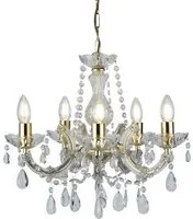 Lampadario Classico Maria Teresa Acciaio Ottone Cristallo 5 Luci E14