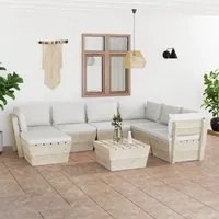 Set Divani da Giardino su Pallet 8 pz con Cuscini Legno Abete 3063638