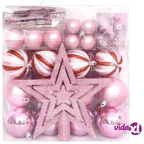 vidaXL Set Addobbi di Natale 65 pz Rosa/Rosso/Bianco